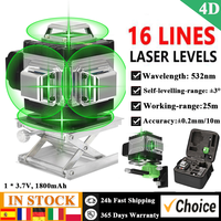 4D 16 Lines Laser Level 3° Cross Line Laser Level Green Beam Lines Multifunction & Remote Control With Li-ion battery