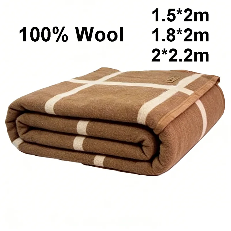 100% Thick Wool Blanket Winter Wool Blankets Double Large Size Warm Comforter Camping Dormitory Sofa Hotel 1.5*2/1.8*2/2*2.2m
