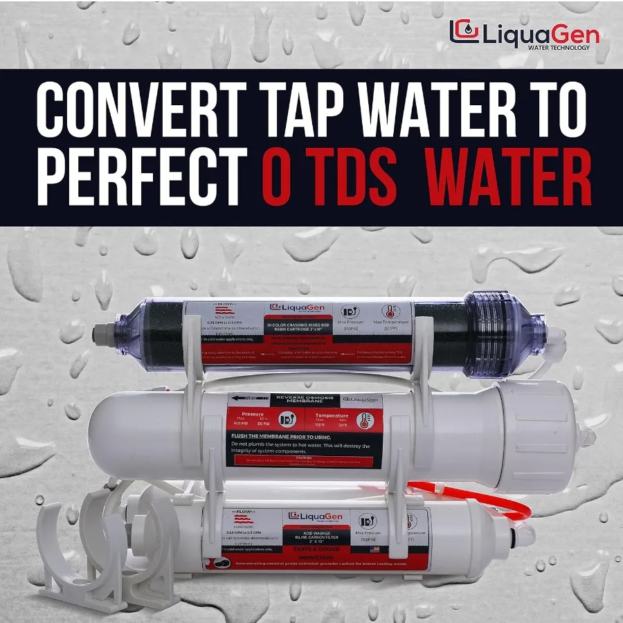 4 Stage Reverse Osmosis and Deionization RO/DI Portable Space Saver Water Purification System Designed for Efficient Aquarium F