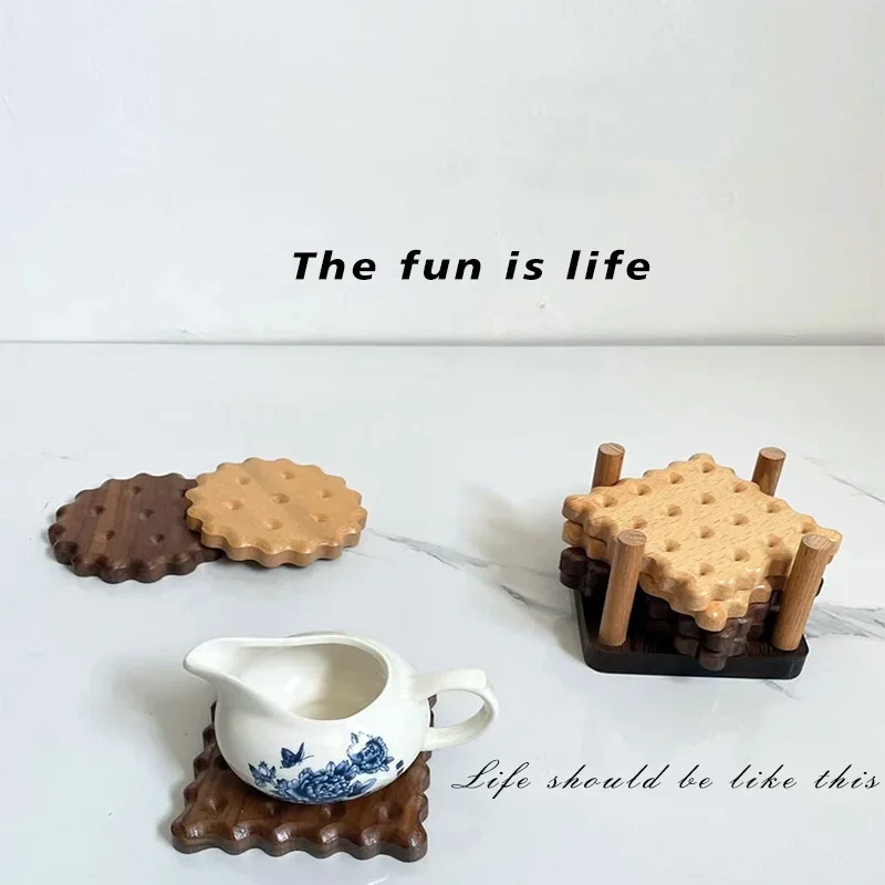 Creative Cookies Solid Wood Coasters Log Color Tea Coaster Mugs Milk Cups Coffee Mats Heat Insulation Durable Anti-scald Pads