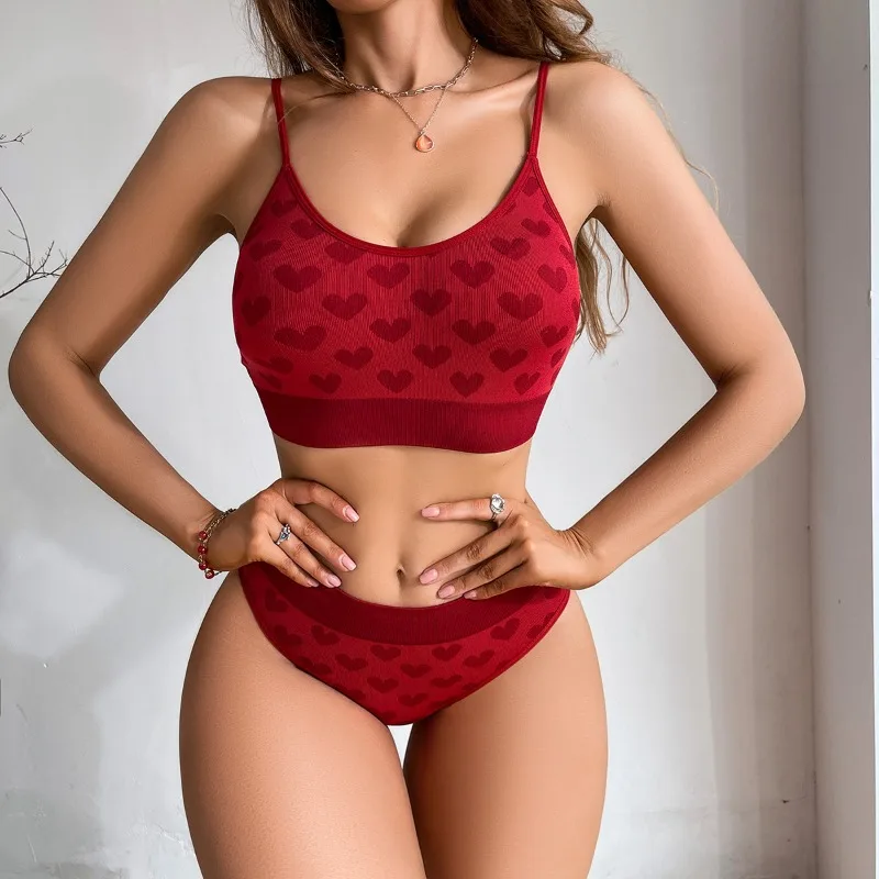 

Women's Kwaii Heart Print Cutout Bralette Bra and Panty Lingerie Set Sexy Erotic Woman Lingerie