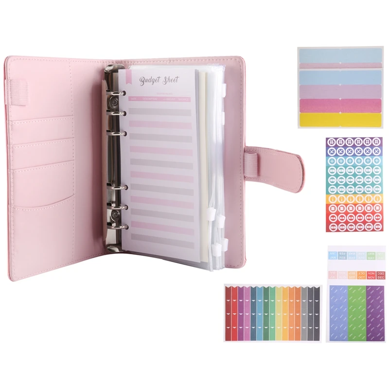 Budget Binder A6 Ring Binder Notebook With Clear Cash Envelope For Cash Stuffing Money Organiser With Label Stickers