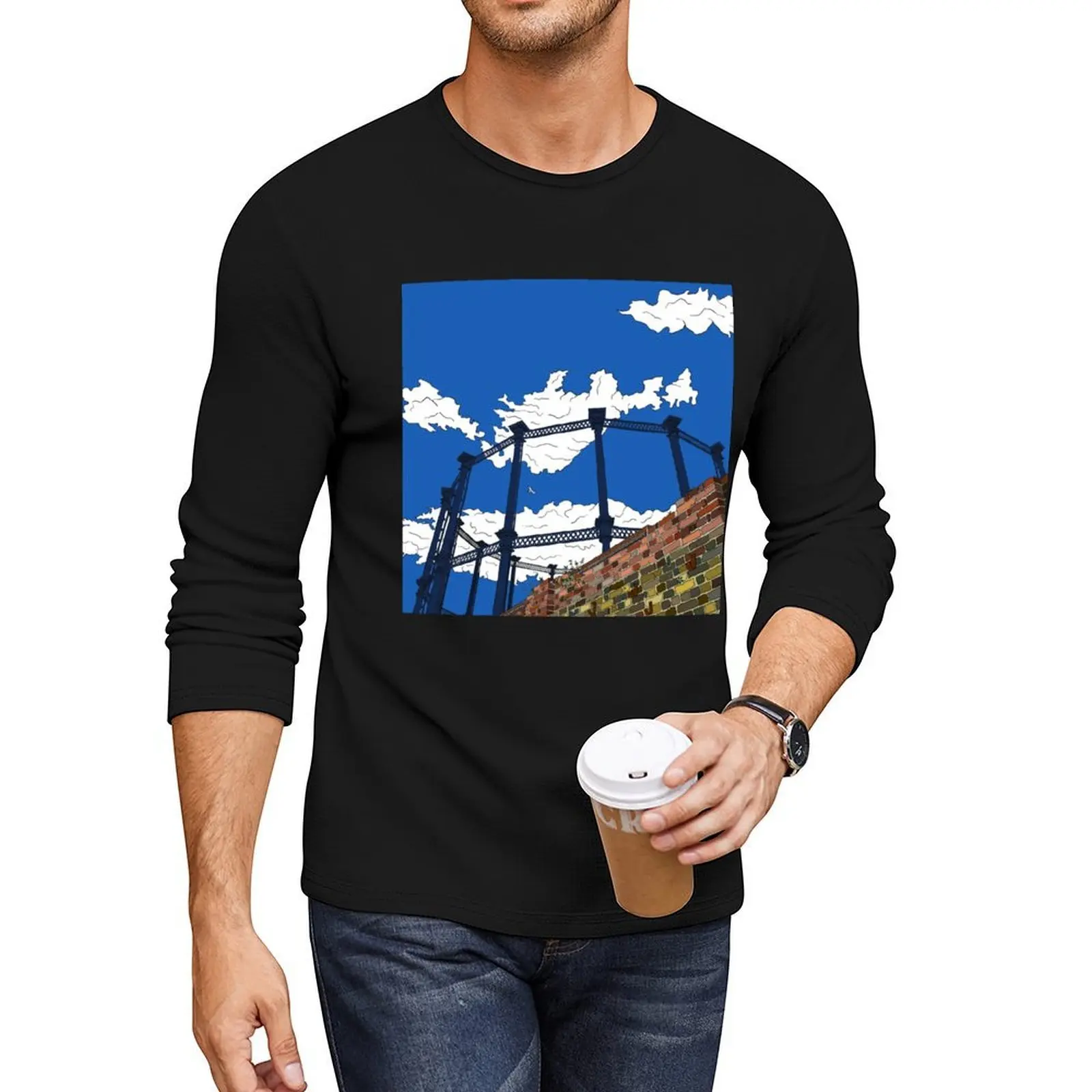 Camiseta larga de la torre de Gas del Canal de Londres Regent, camiseta negra, camiseta divertida, camisetas para fanáticos de los deportes para hombre, camisetas para hombre