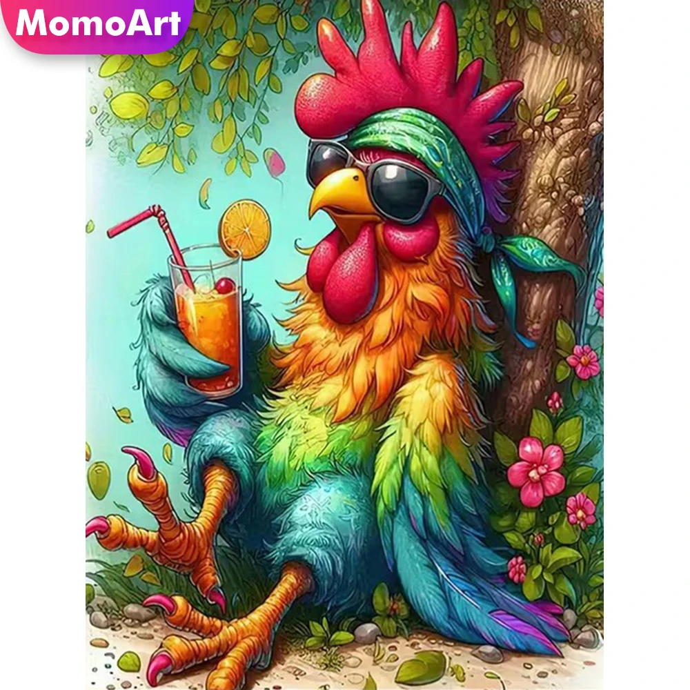 Momoart DIY Diamantmalerei Hahn Tier Cartoon Bild Strass Diamant-Mosaik Acryl Bastelbedarf Kinder-Hobby