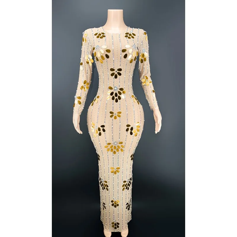 Traje De cumpleaños con diamantes, malla translúcida con lentejuelas, elegante vestido De noche Sexy, traje brillante, Vestidos De Fiesta De manga larga, Fiesta De lujo