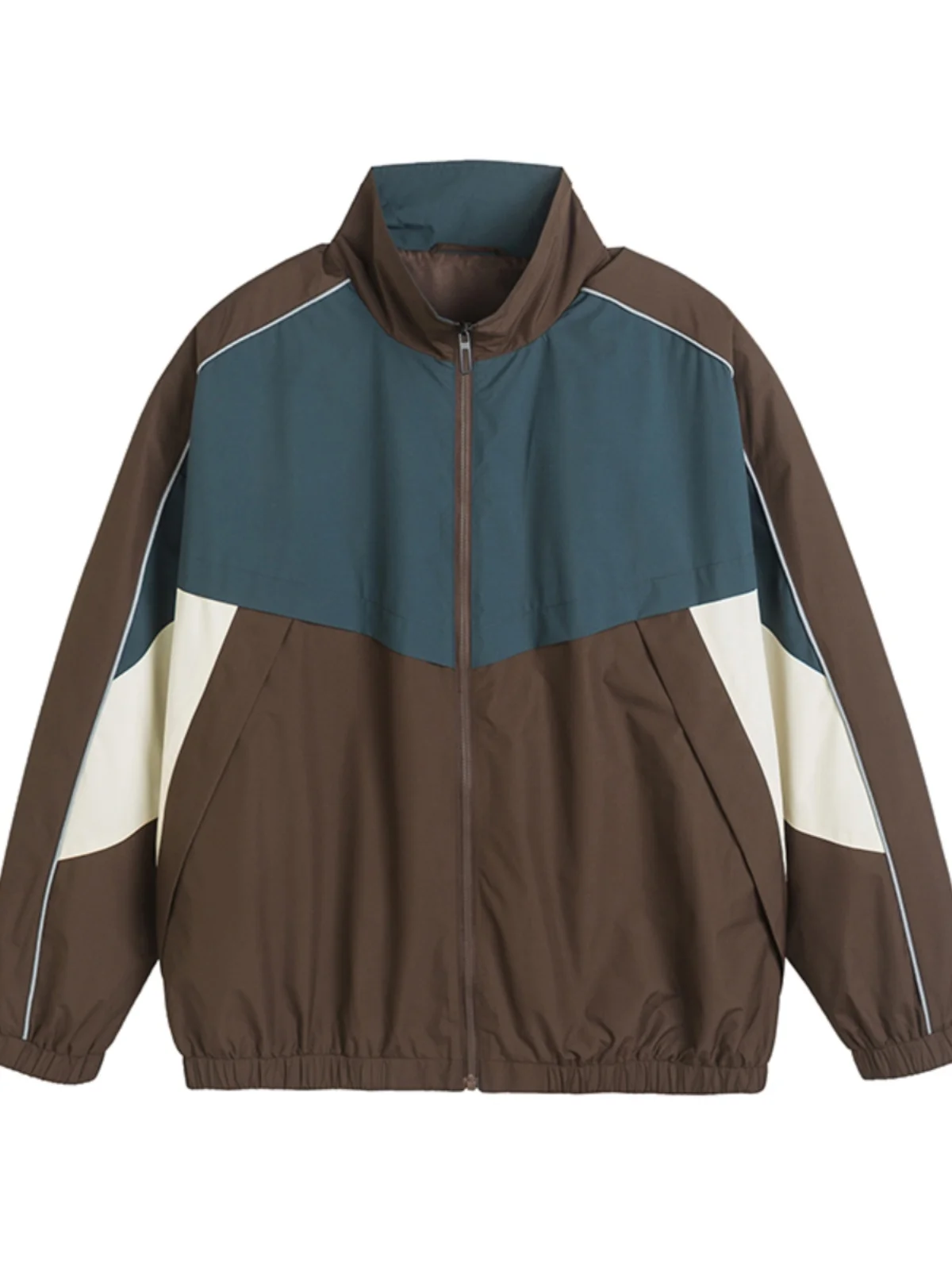 Spring Autumn Stand Collar Retro Sport Jacket Outerwear Three Color Splicing Casual Versatile Unisex Middle School Student Top