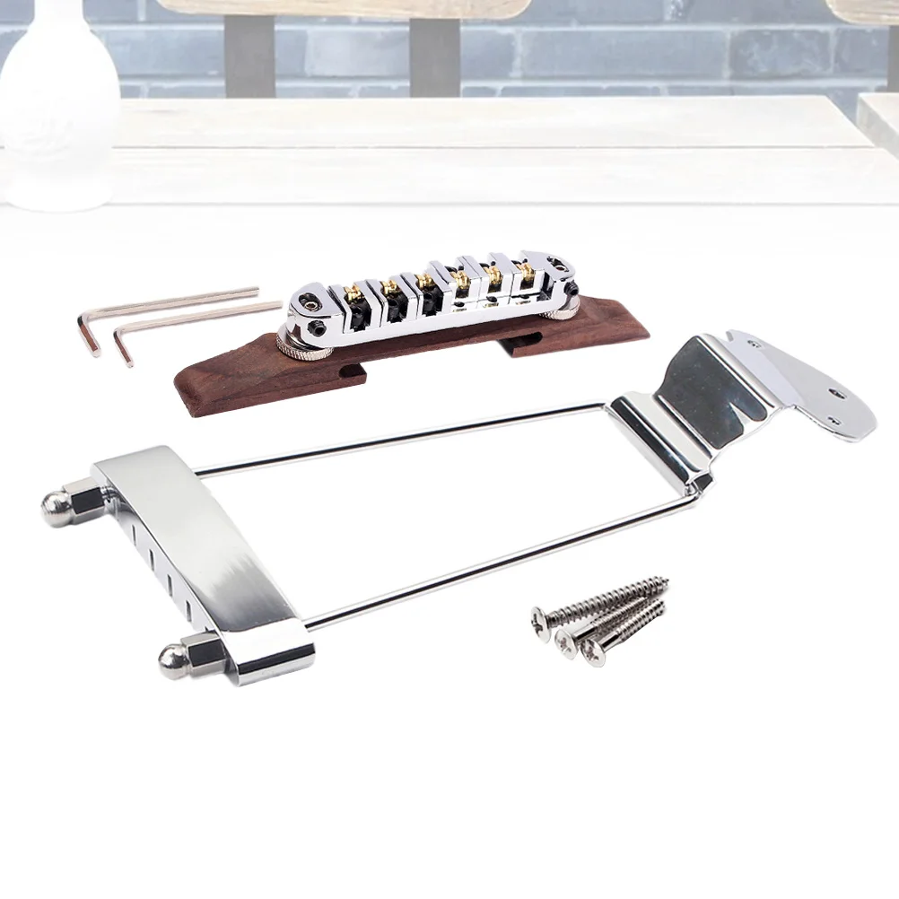 

6 String Height Adjustable Silver Bridge Semi Hollow Jazz Bridge Rosewood Base Metal Tailpiece Solid Black Plated Jazz