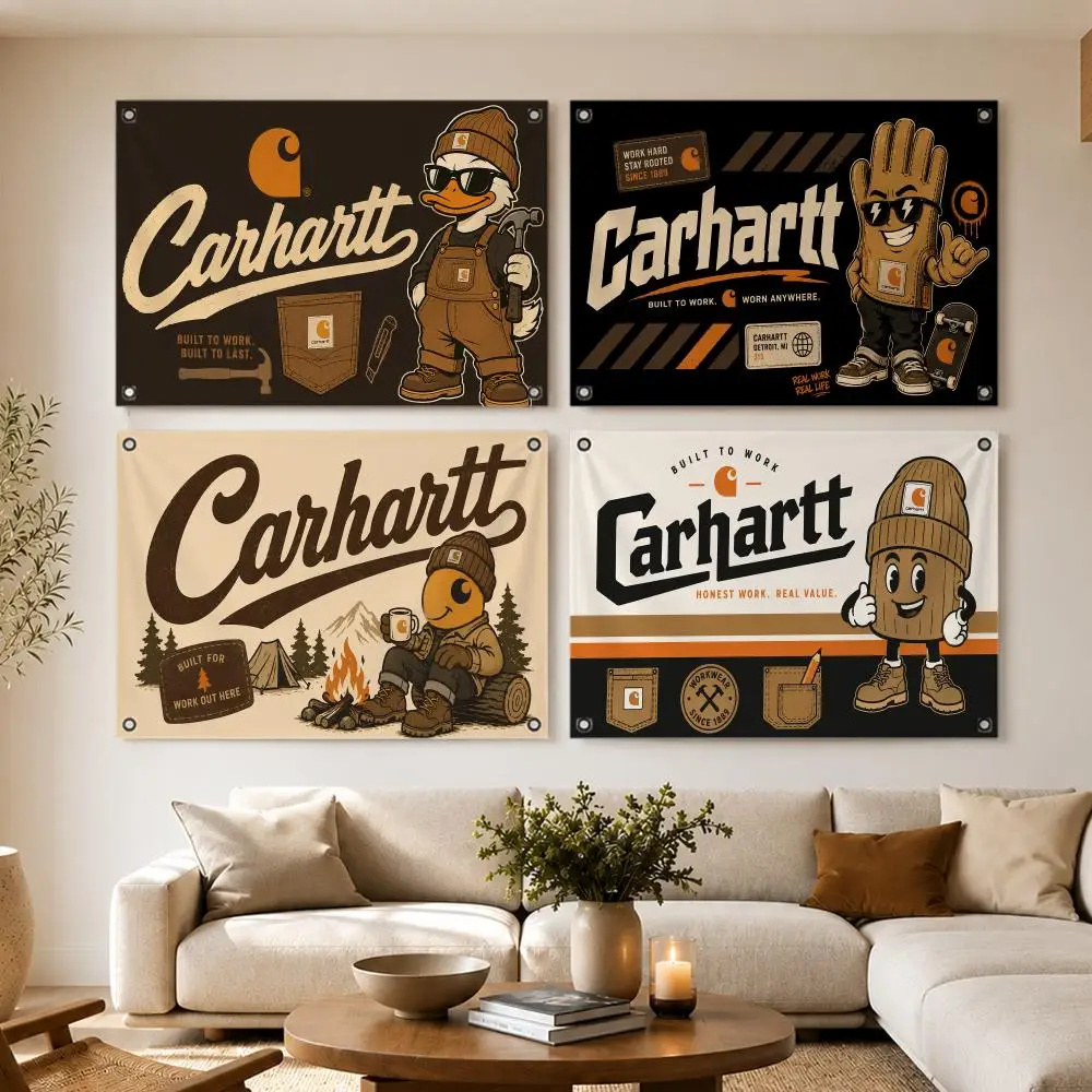 Banderas de la marca de ropa de trabajo Carhartt para decoración de pared en habitaciones, dormitorios, campamentos, picnics, garajes, bares, estilo artístico.