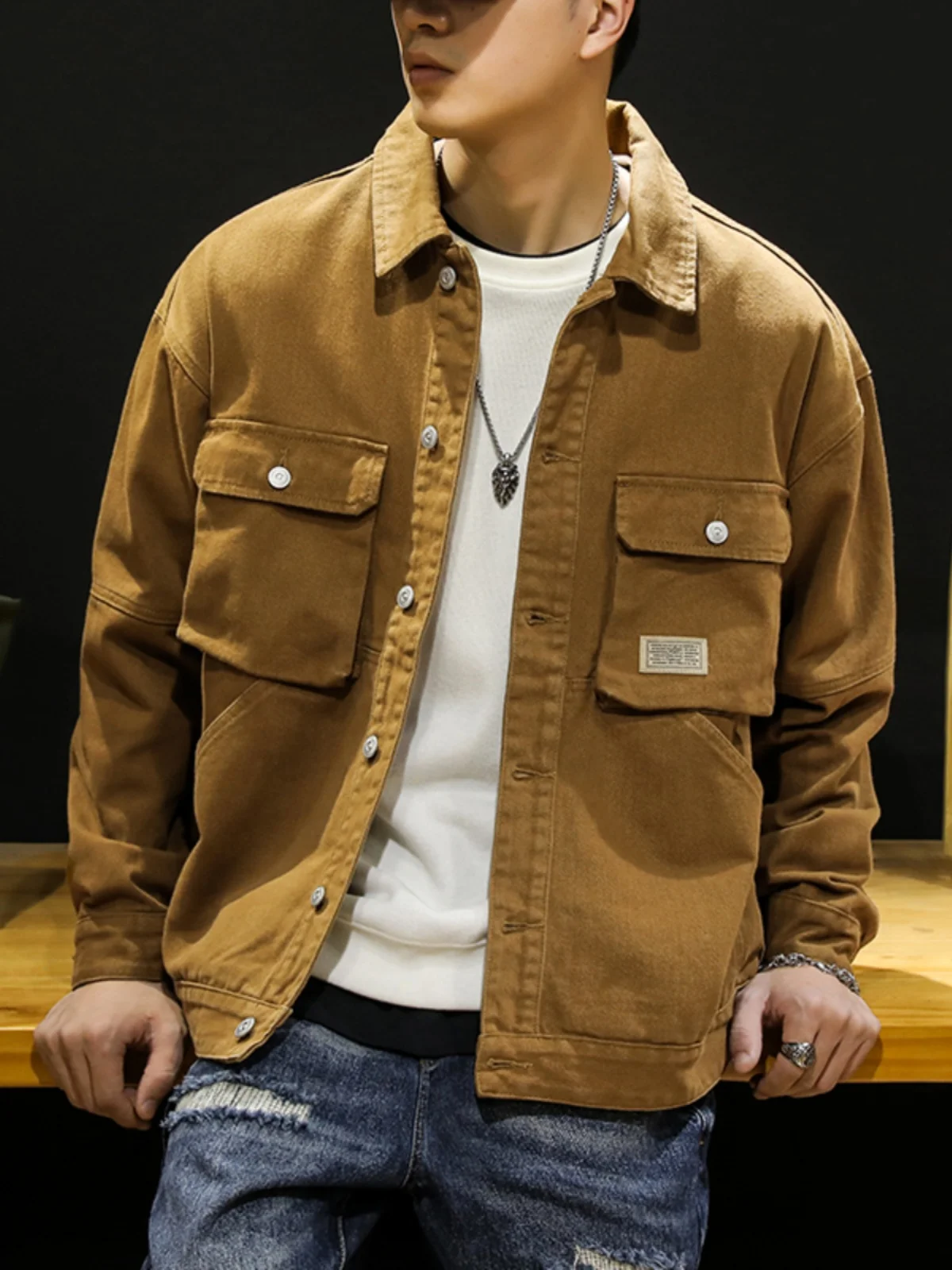 

Американская винтажная джинсовая куртка-бомбер для мужчин, свободного кроя, повседневная верхняя одежда для молодежи, осенне-весенний сезон