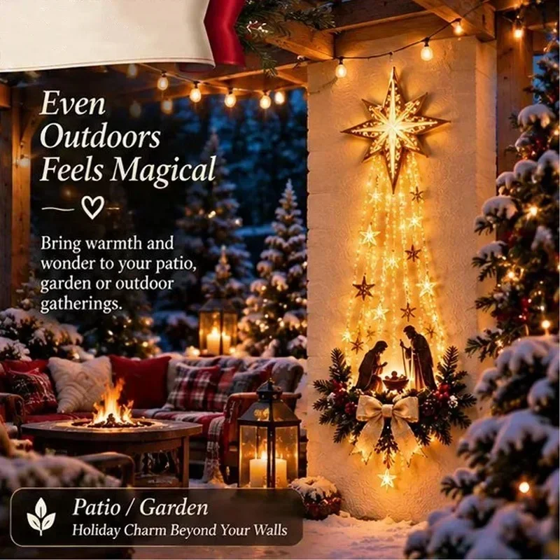 2027Christmas，Bethlehem Star of Faith, Lighted*** Nativity Wall Decor,Glowing Christmas Hanging Ornament, LED Lights for Indoor