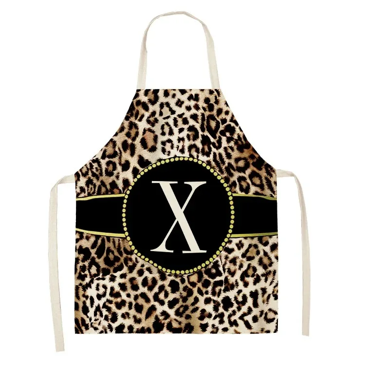 Leopard Letter Pattern Linen Apron Baking Accessories Aprons for Women Apron Kitchen Cooking Accessories Cafe Apron for Men