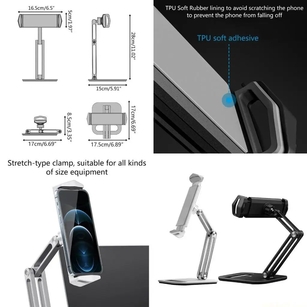 

Tablets Stand Adjustable Folding Holder Aluminum Alloy Arm Ergonomic 360 Degree Rotatable For 4-13 inch Pad Tablet Phone