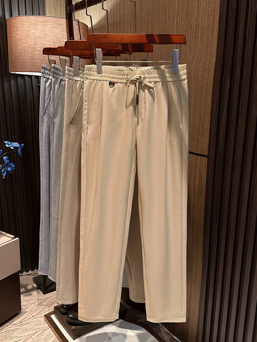 

l Lenzing Linen Blend Men's High-End Color Thin Elastic Waist Casual Pants Breathable Summer New Sle