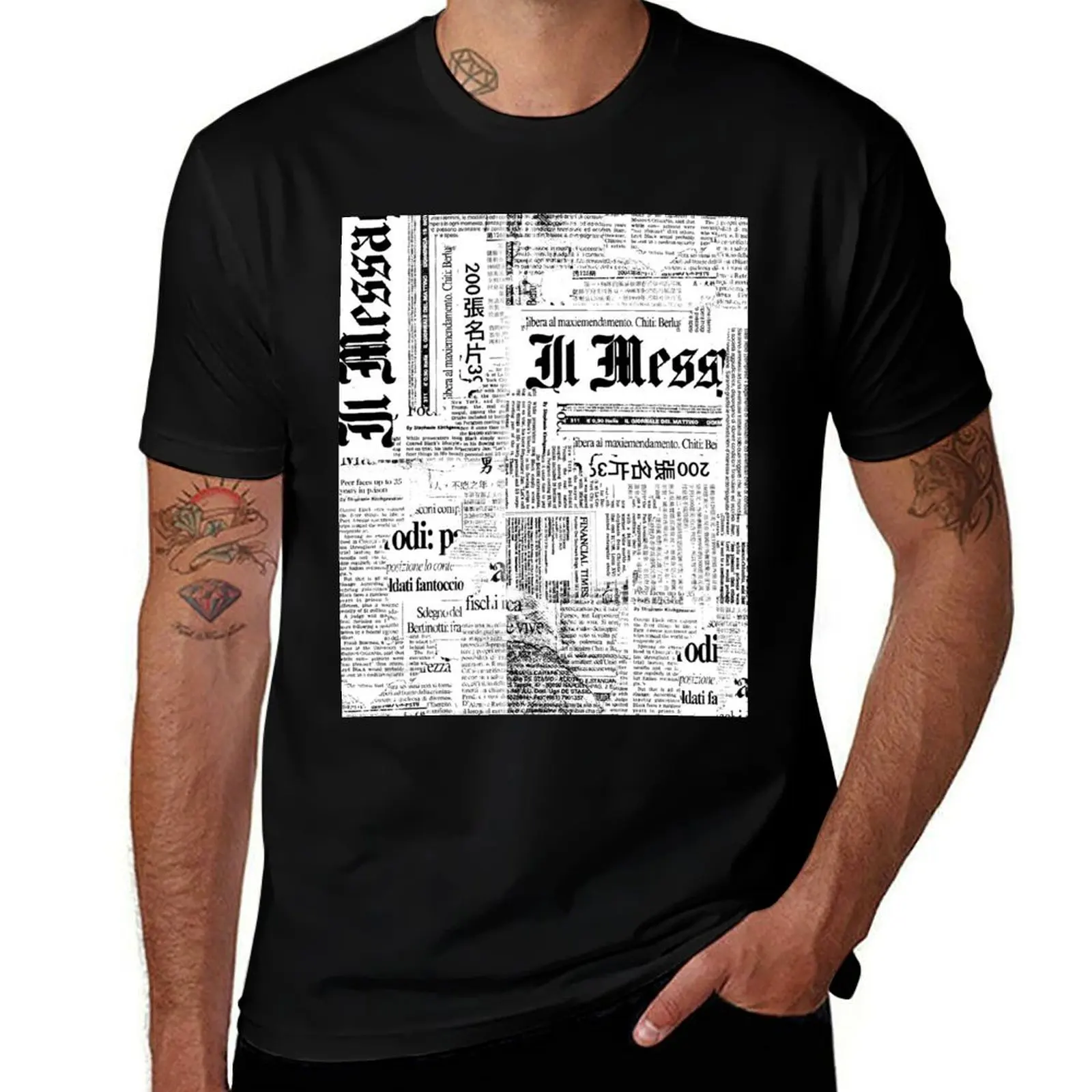 

Black And White Collage Of Grunge Newspaper Fragments T-Shirt funny t shirts dark humor t shirts for man graphic vintage T-Shirt
