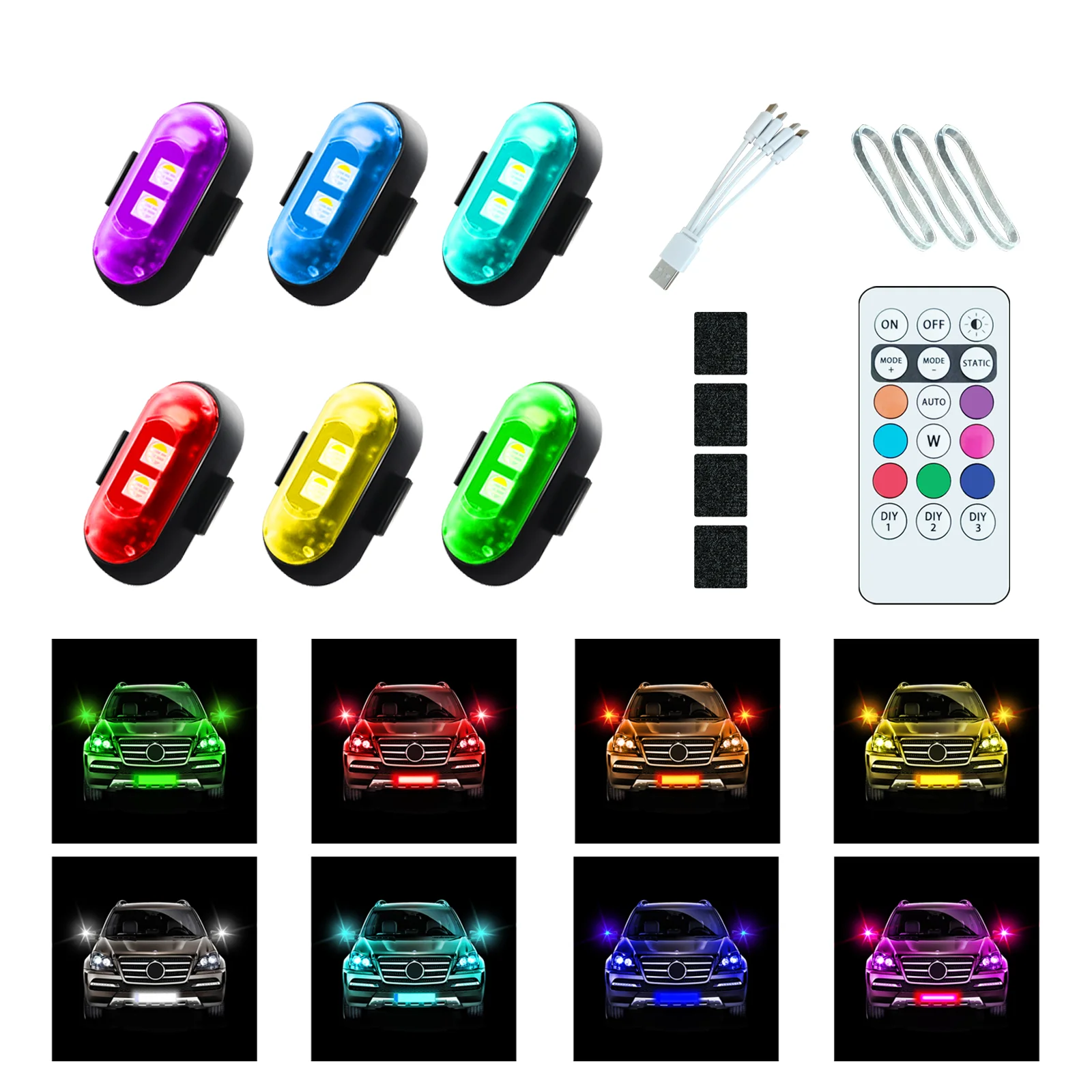 

Wireless LED Strobe Lights with Remote Control, 8 Colors USB Charing Waterproof Emergency Warning Lights For Motocycle Aircraft