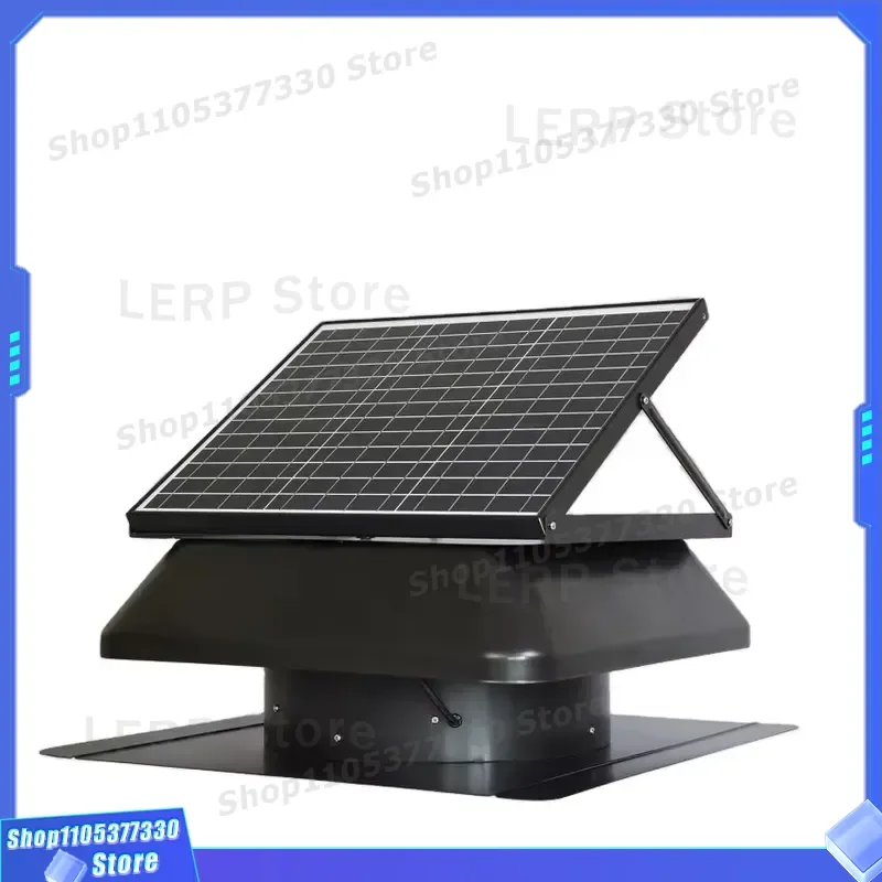 60W 24V Solar Roof Ventilation Fan 14 Inch IP68 Brushless DC Motor Black Galvanized Steel for Greenhouse Exhaust Air Cooling