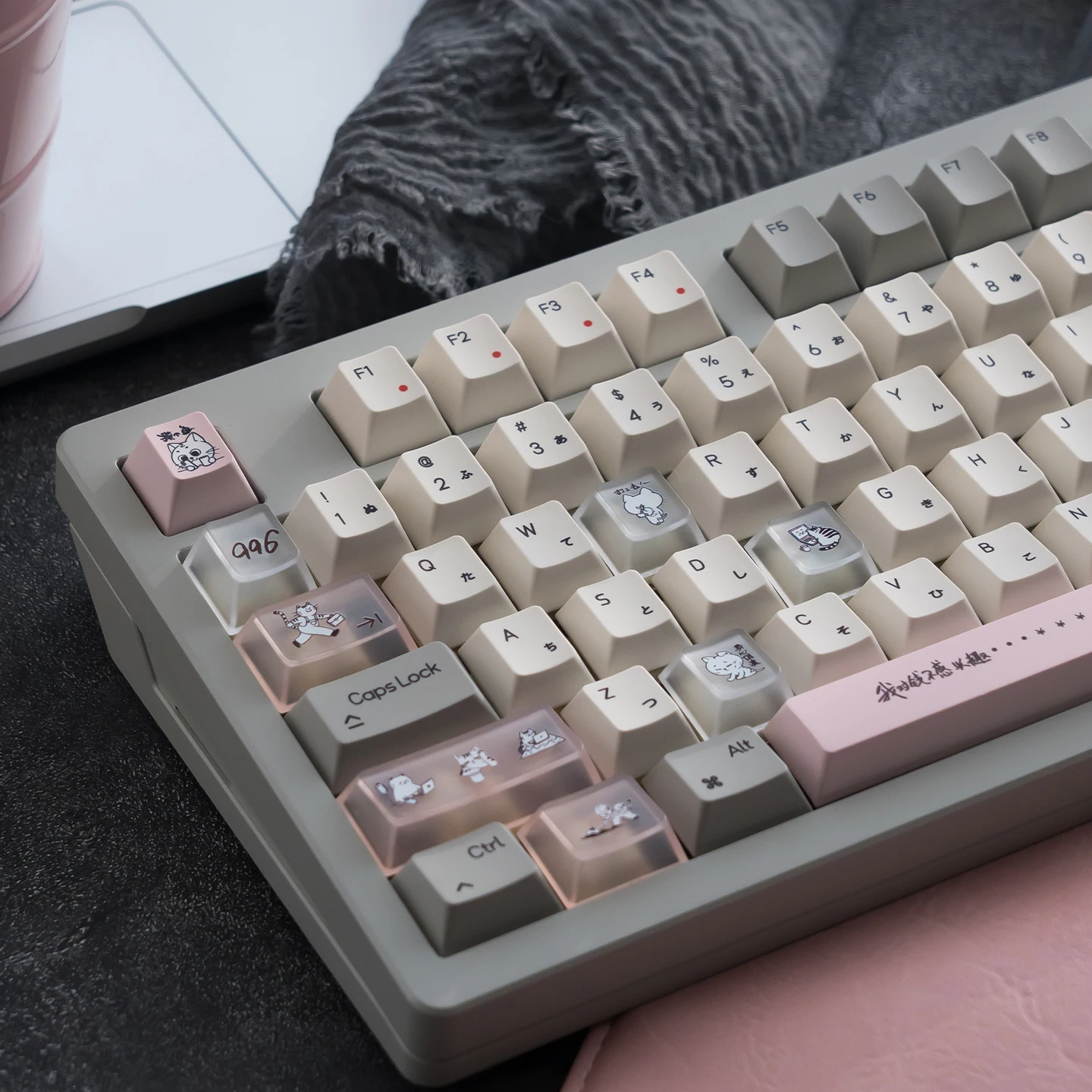 

Keyboard Keycaps Designed For The "Overtime Night Owl" Workplace Customizable Pbt+Pc Cherry Pbt Gray-Pink Color Keycap