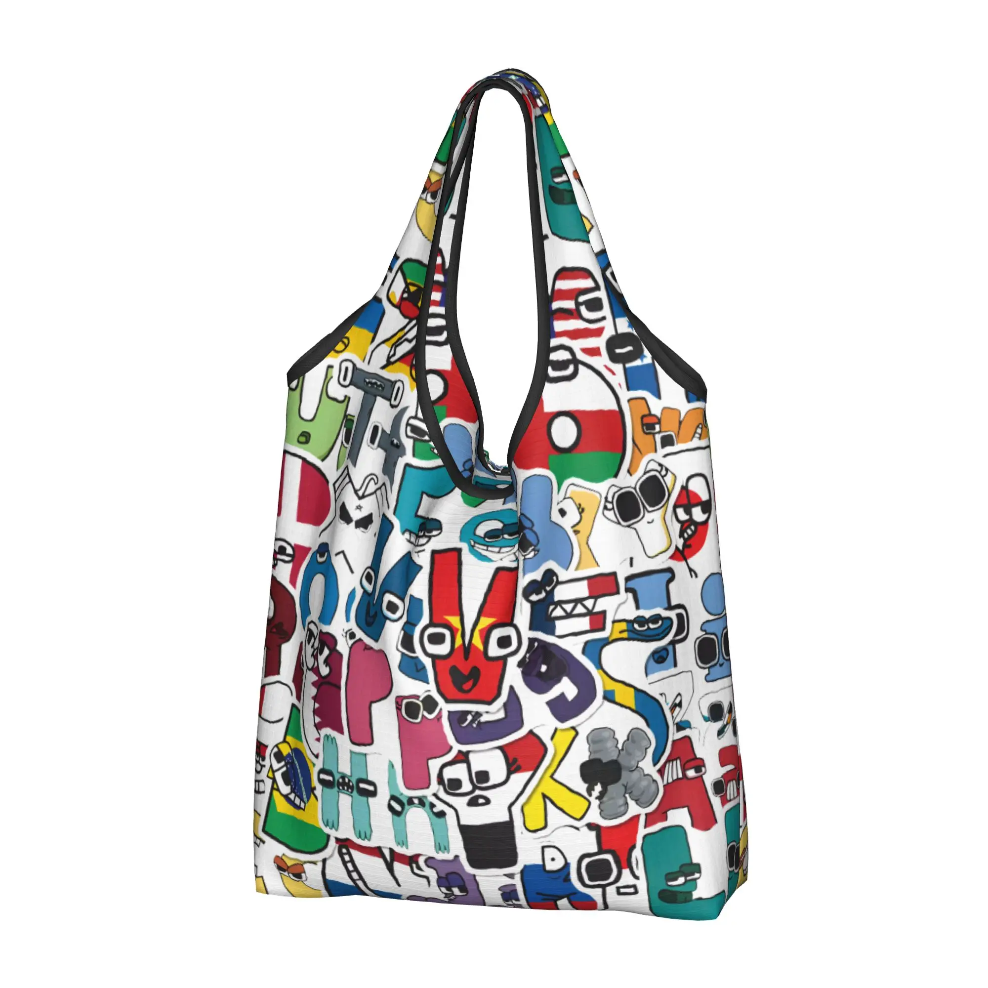 Cute A-Alphabetes Hot Cartoon Shopping Tote Bag Portable Cartoon Grocery Shopper Shoulder Bag