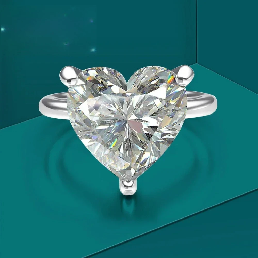 

1/2/4carat Moissanite Engagement Rings with Certificate 925 Sterling Silver Heart Cut Solitaire Diamond Wedding Ring for Women