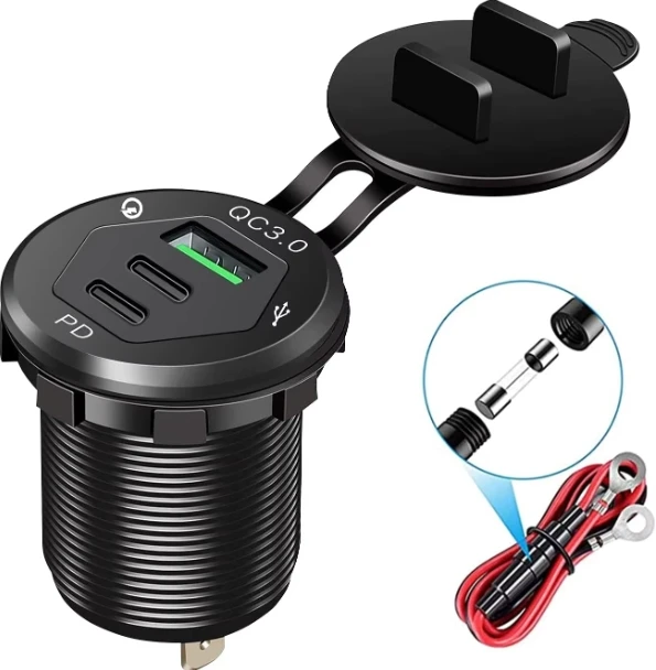 

New Aluminum 3 Port USB Car Charger QC3.0 Outlet Type-C PD 12v Power Socket for Auto Car Marine Phone Mobile Accessories