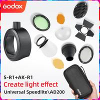 Godox AK-R1 S-R2, Barn Door, Snoot, Color Filter, Reflector, Honeycomb, Diffuser Ball Kits for Godox AD200 H200R V1 Flash Head