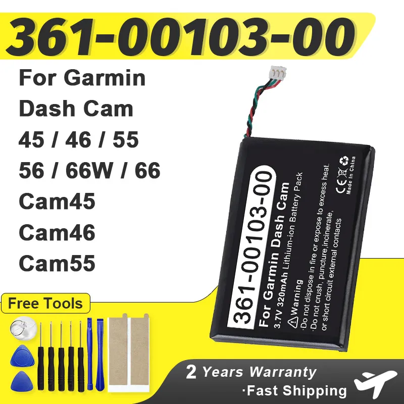 

Новая сменная батарея 361-00103-00 для Garmin Dash Cam 45 46 55 56 66 Вт, литий-полимерная аккумуляторная батарея для вождения