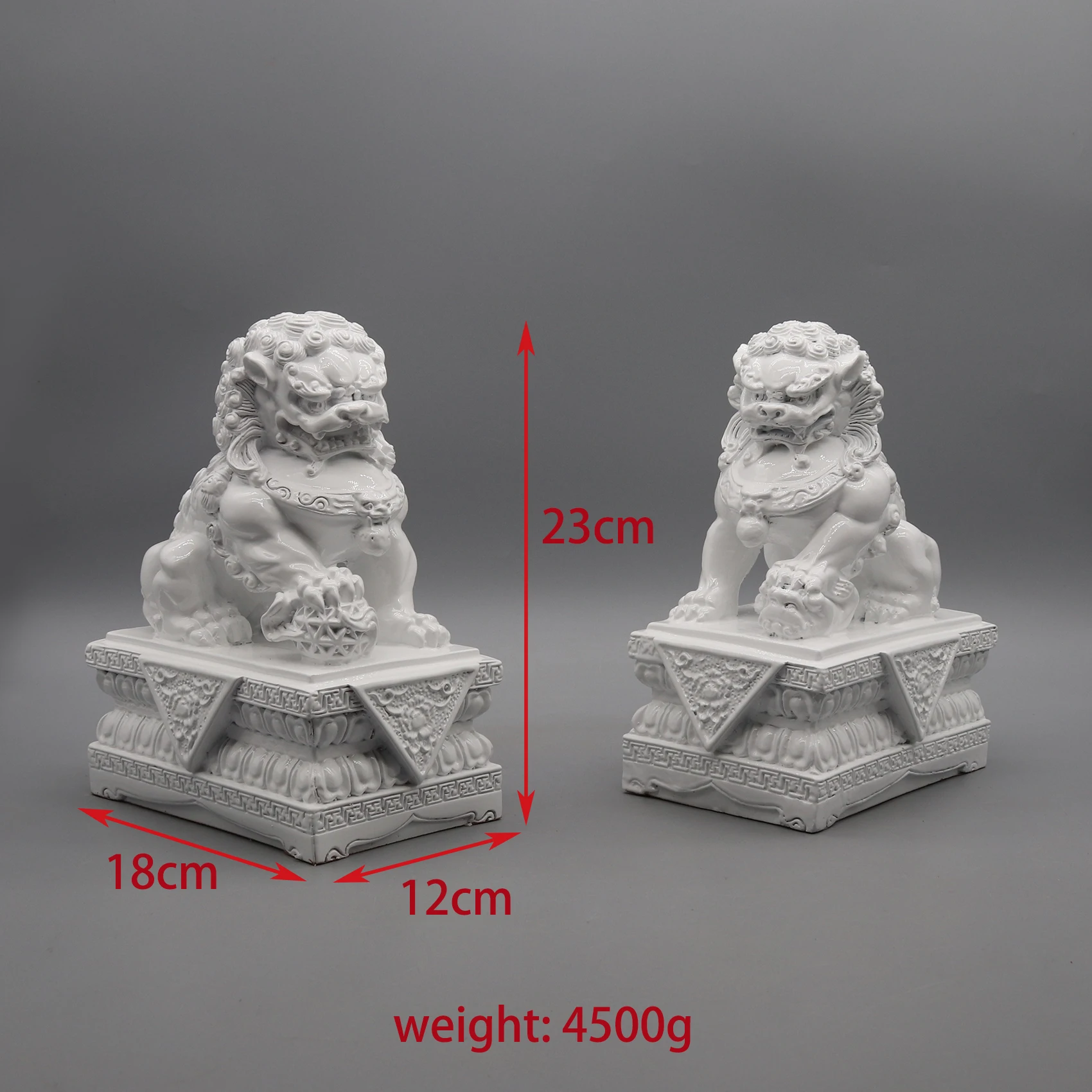 Pair of Resin Guardian Lion Statues, Set of Foo Dogs, Fu Dogs