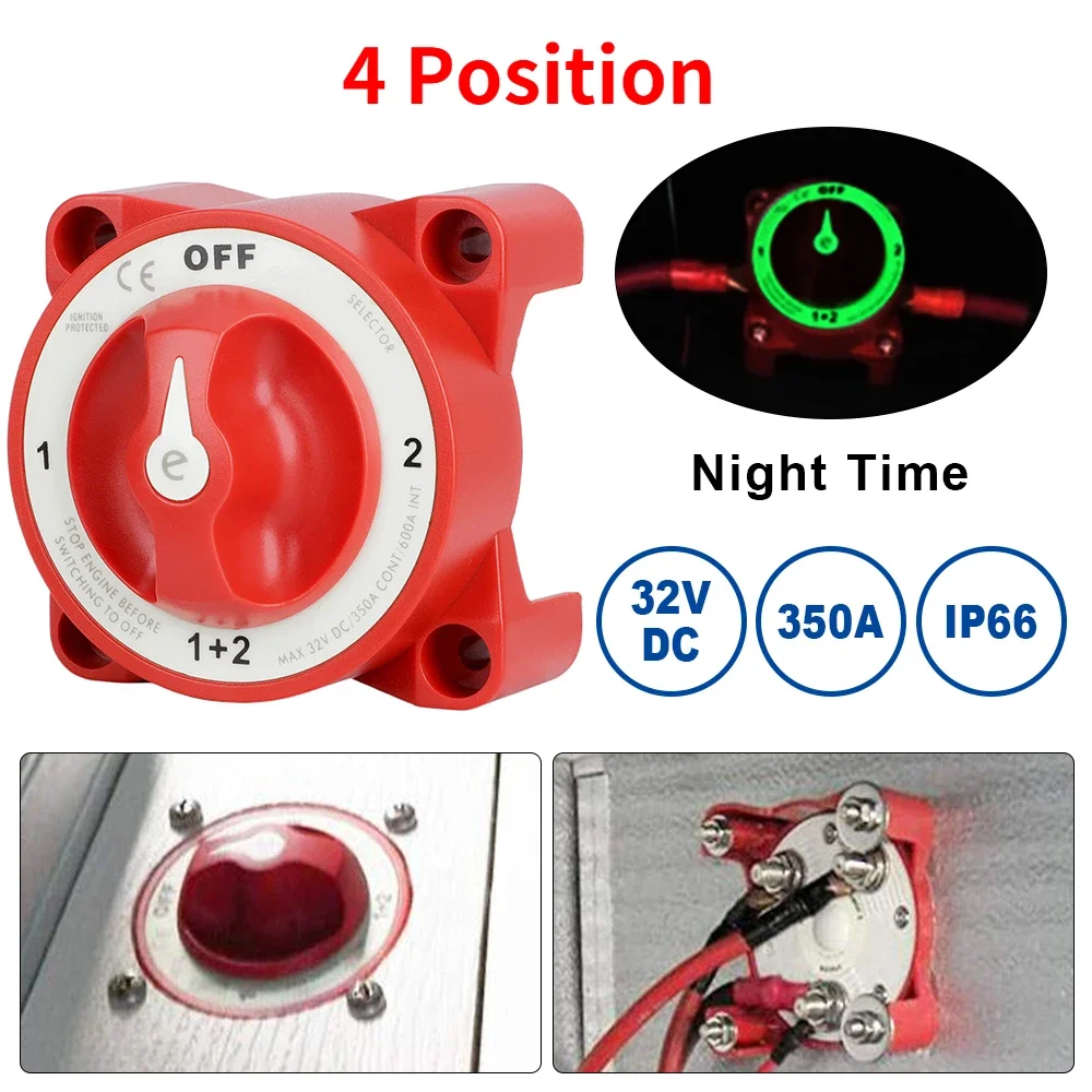 

4 Position Battery Disconnect Switches AFD 32V 350A Luminous Isolator Disconnect Rotary Switch for Marine Boat Truck RV