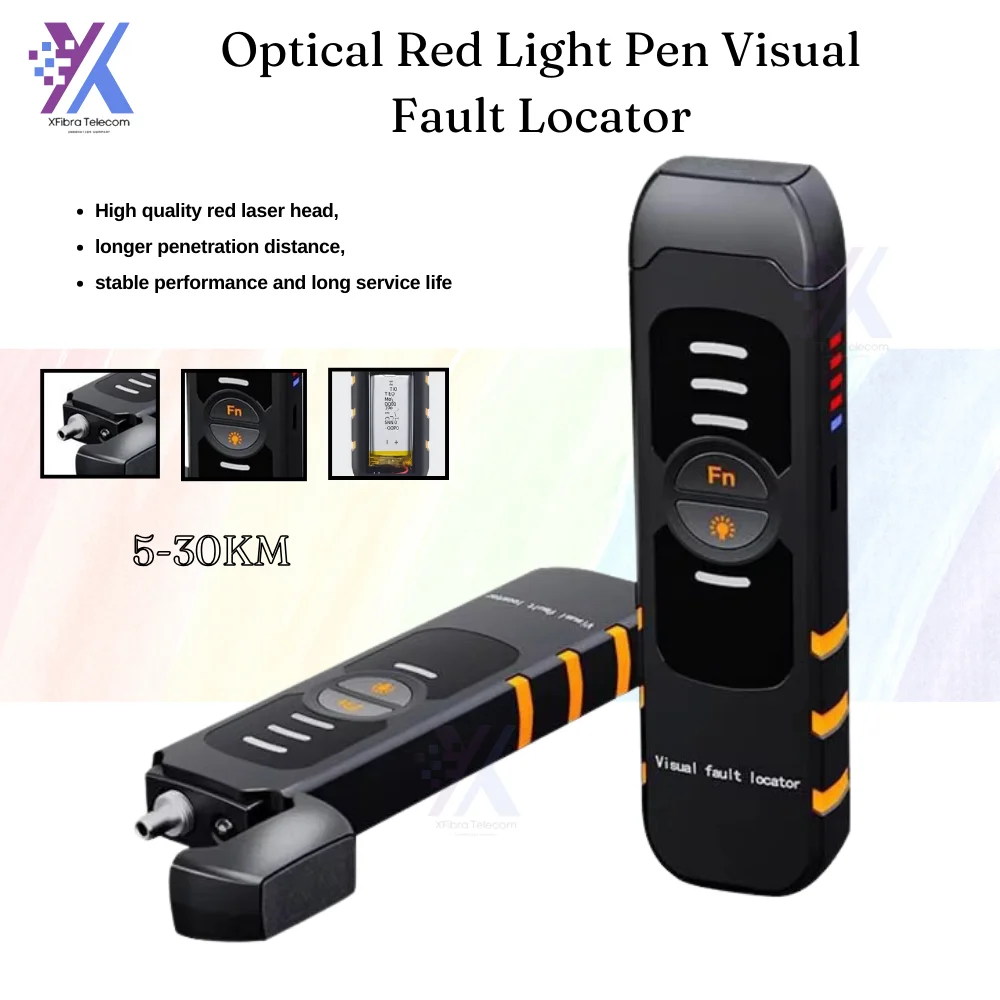 

Fiber Optic Tester Tool VFL 30KM 10MW 30MW FTTH Laser Optical Red Light Pen Visual Fault Locator USB Charge LED Lighting