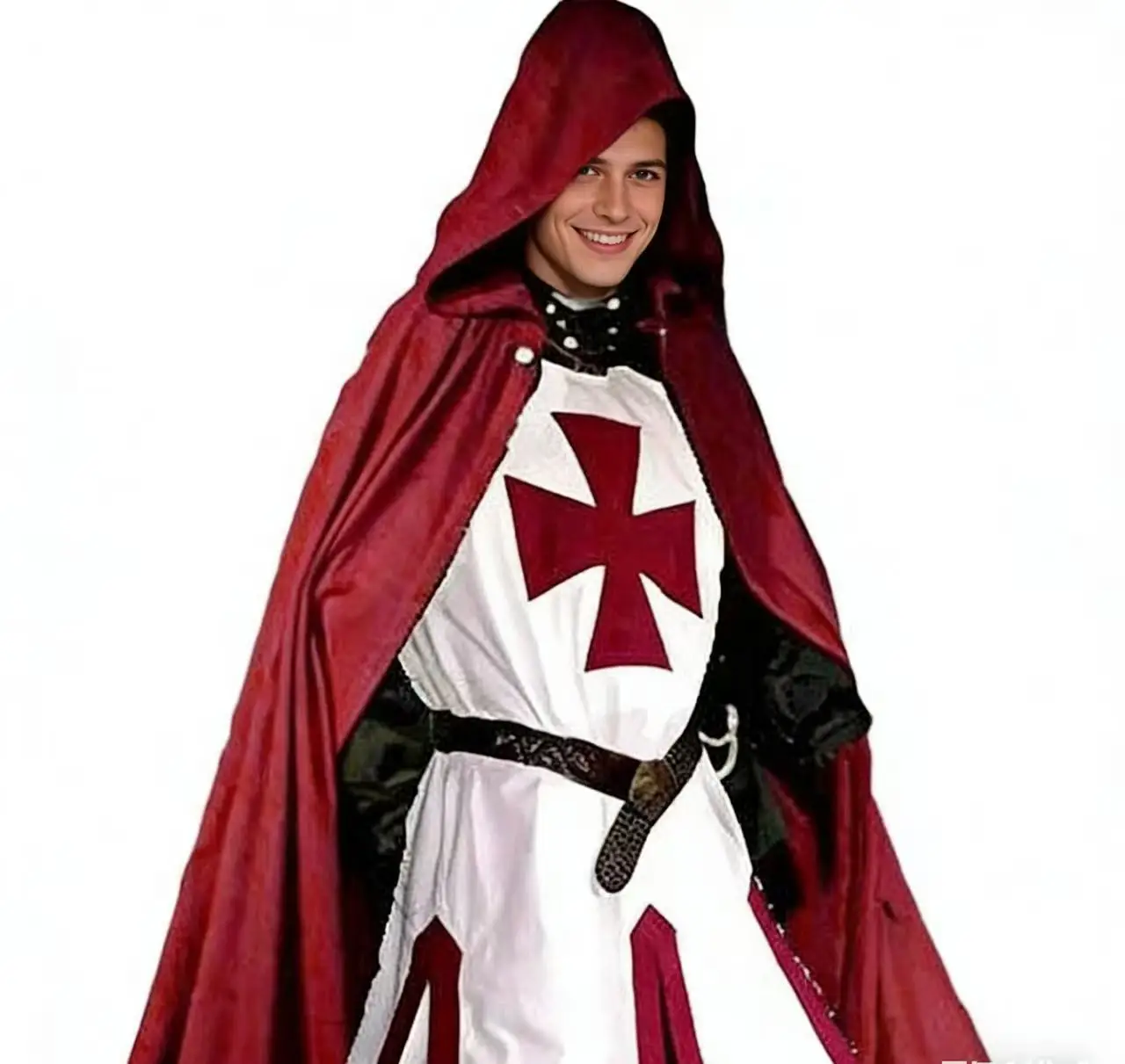 ชุดคอสเพลย์เสื้อคลุมอัศวินเทมพลาร์ยุคกลาง ไซส์ S-4XL สำหรับผู้ชาย ชุดยุคเรอเนซองส์ ฮาโลวีน เสื้อคลุมนักรบ ผ้าคลุมป้องกันโรคระบาดสีดำ