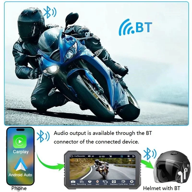 ABMK 6,25 inch motorfiets DVR draadloze Carplay voor Android Auto GPS-navigatiemonitor Bluetooth waterdicht touchscreen