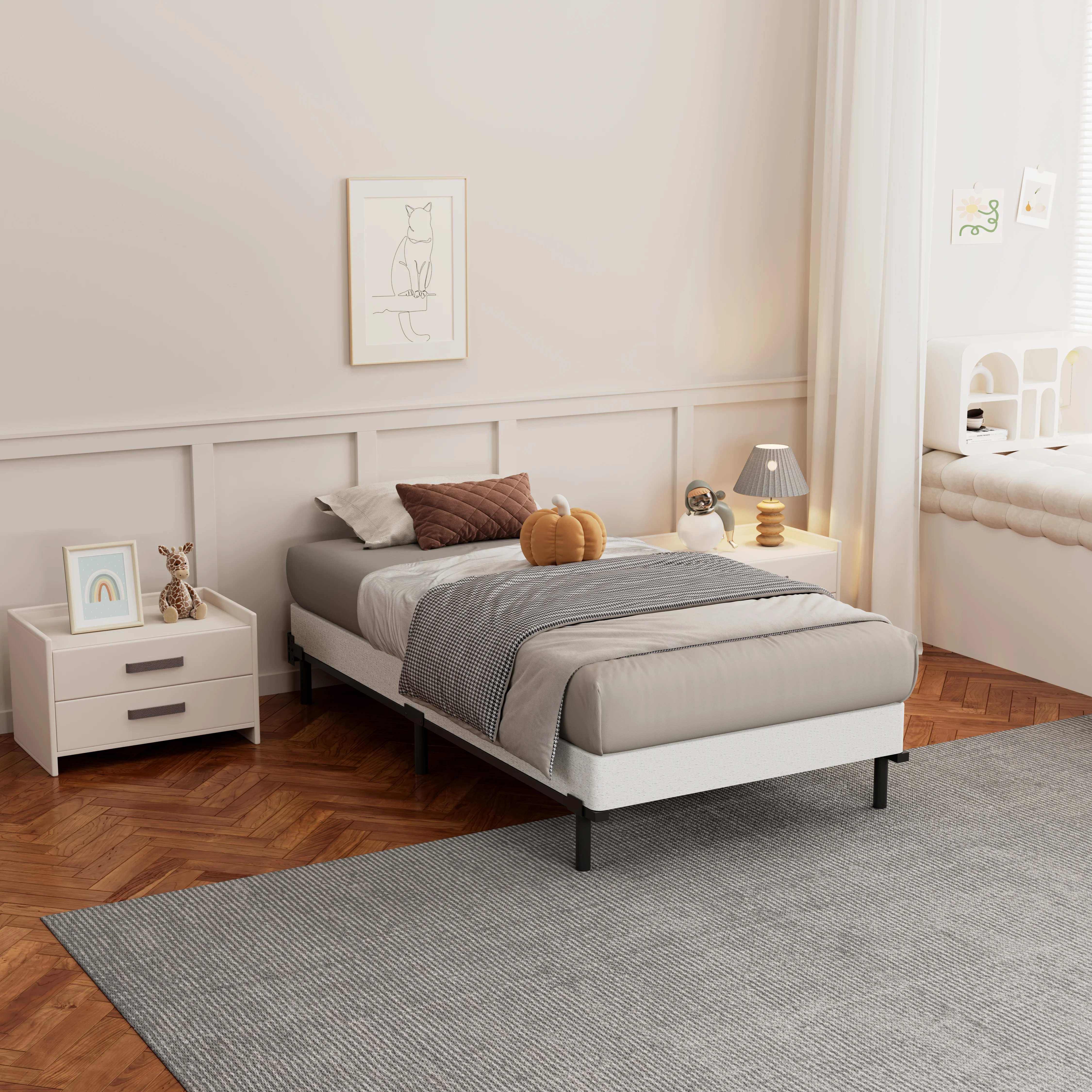 Plataforma de estructura de cama de 16 pulgadas de alto, cama de metal, base de colchón de listones de acero resistente, fácil montaje, sin ruido ni vibración, negro