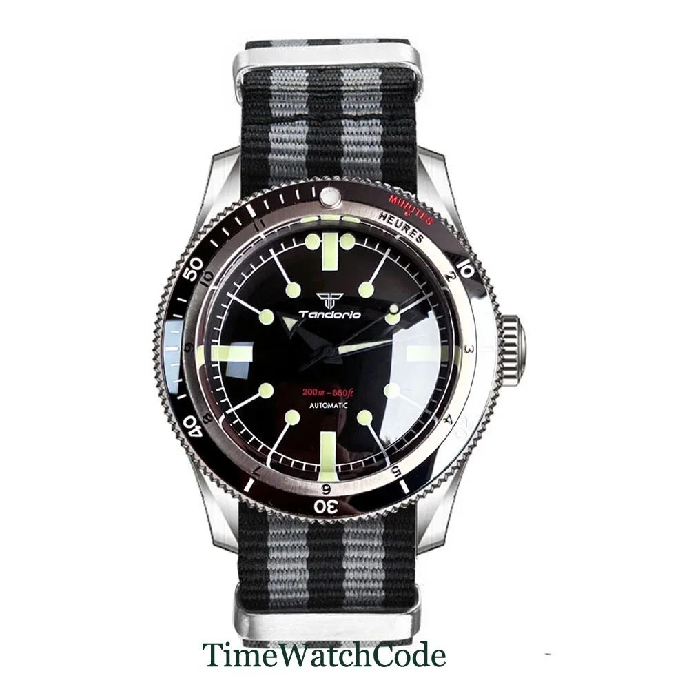 Tandorio Automatic Diving Watch for Men Double Bow Domed Sapphire Crystal NH35 PT5000 Movt 200m Water Resist 40mm Luminous Dial