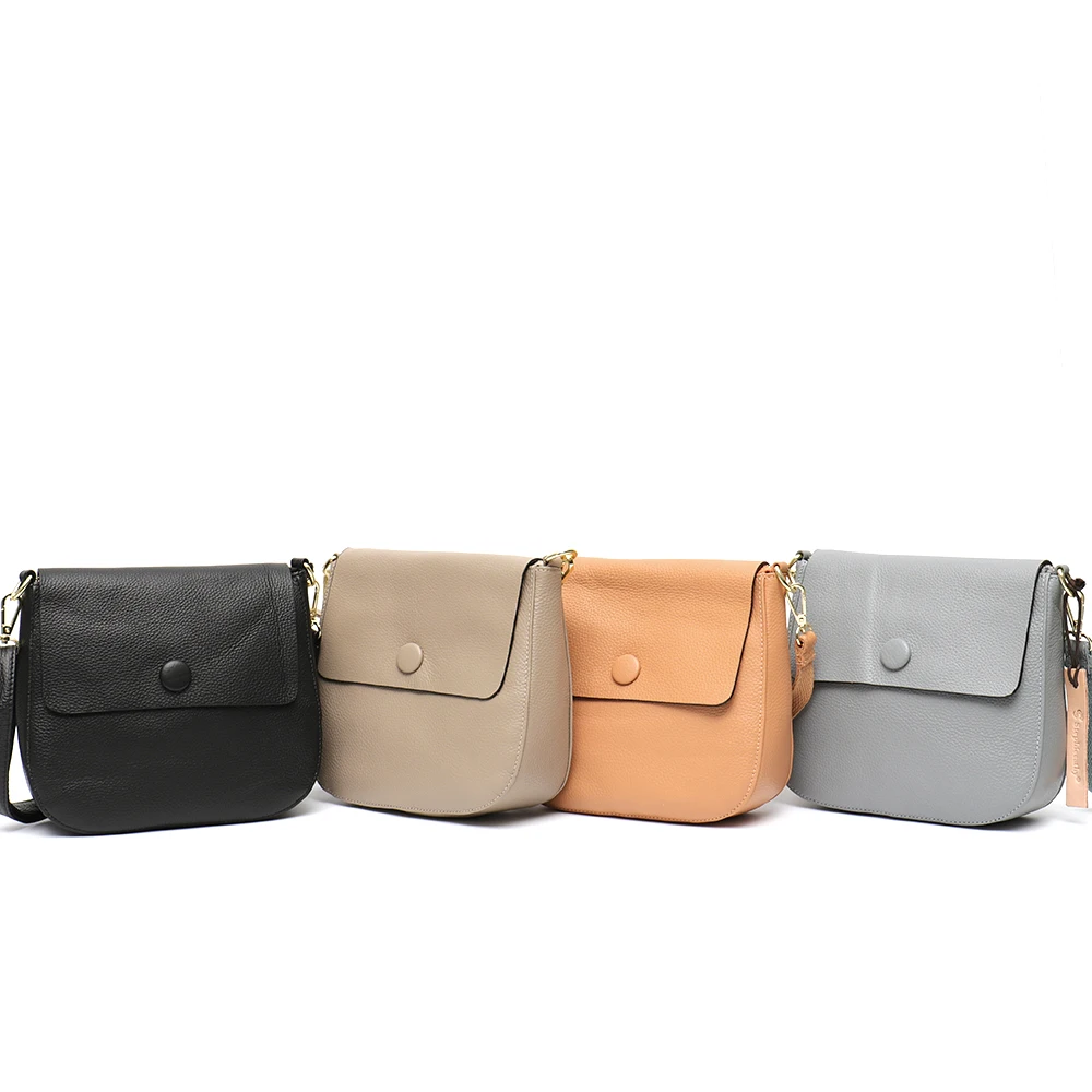 SC Small Leather Flap Pouch Sling Bag Women Cover Snap Button Buckle Belt Shoulder&Crossbody Handbags Ladi Cowhide Fashion Purse