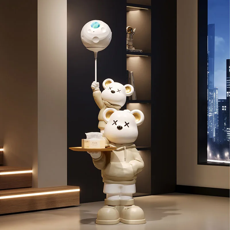 Home Decor 140CM Parent Child Vitality Bear Statue Large Floor Decor Living Room Bear Sculpture Tray Storage Rack Ornament Gifts