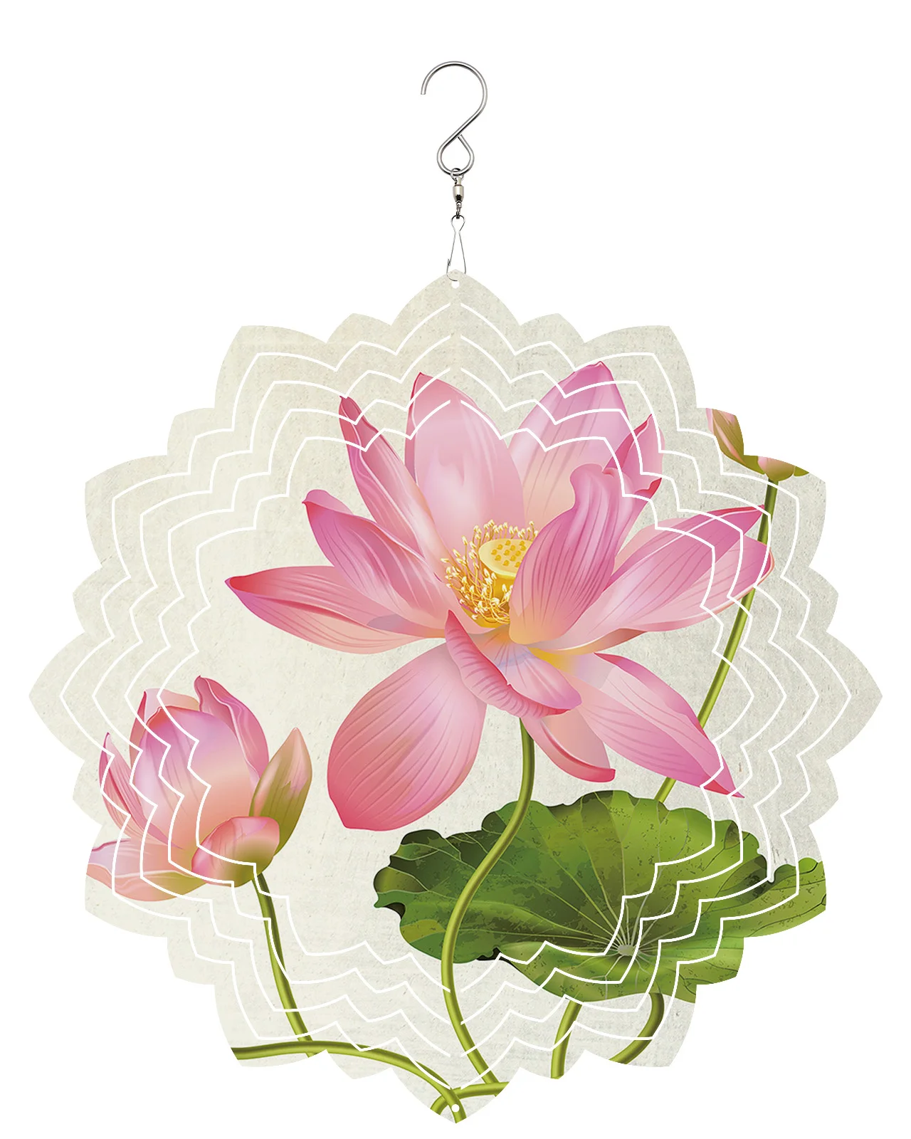 Plant Pink Lotus Outdoor Wind Chime Garden Balcony Stainless Steel Hanging Decorations For Home 3D Rotating Wind Spinner