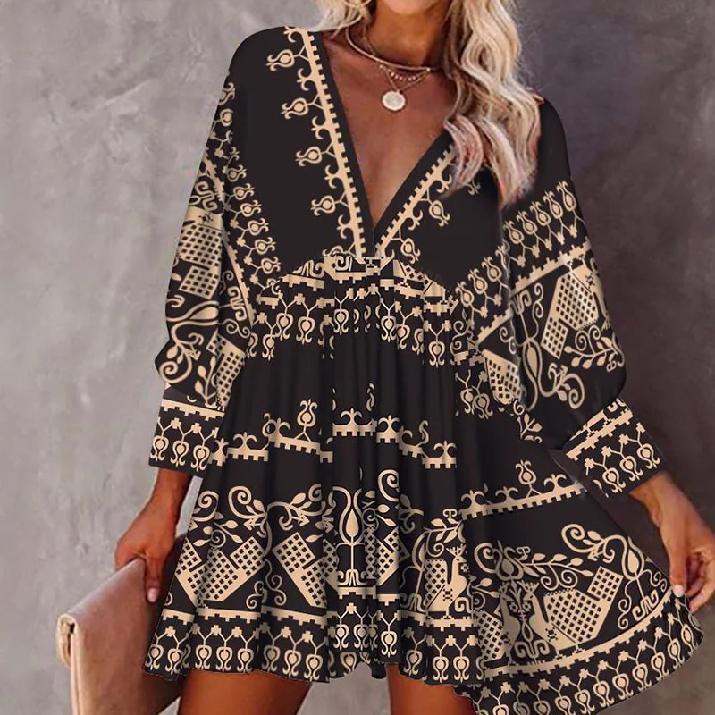 Fashion Womens Clothing Retro Lady Dress Loose Long sleeved casual Spring