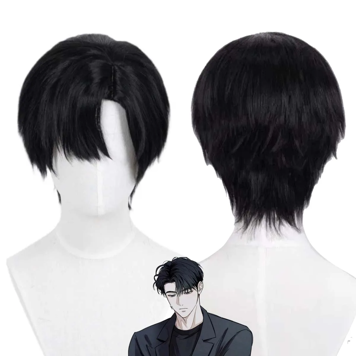 

Аниме Alien Stage Ivan Косплей Короткий черный термостойкий парик из волос