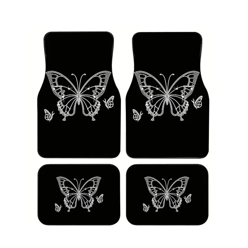 

4Pcs Butterfly Rhinestone Print Car Floor Mats Universal Non-slip Waterproof Floor Mats For Car SUV Truck Interior Decor