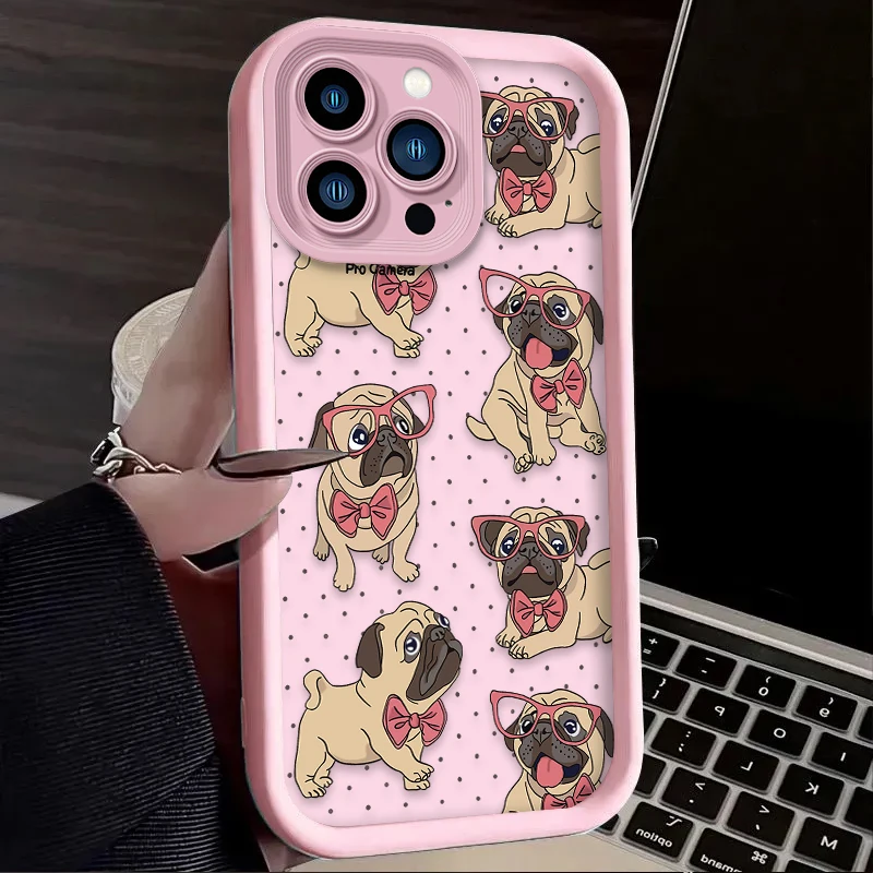 Cute Glasses Pug Dog Case For iPhone 16E 16 15 14 13 12 11 Pro Max X XS X S Max XR SE 2020 7 8 Plus Shockproof Silicone Funda view 3