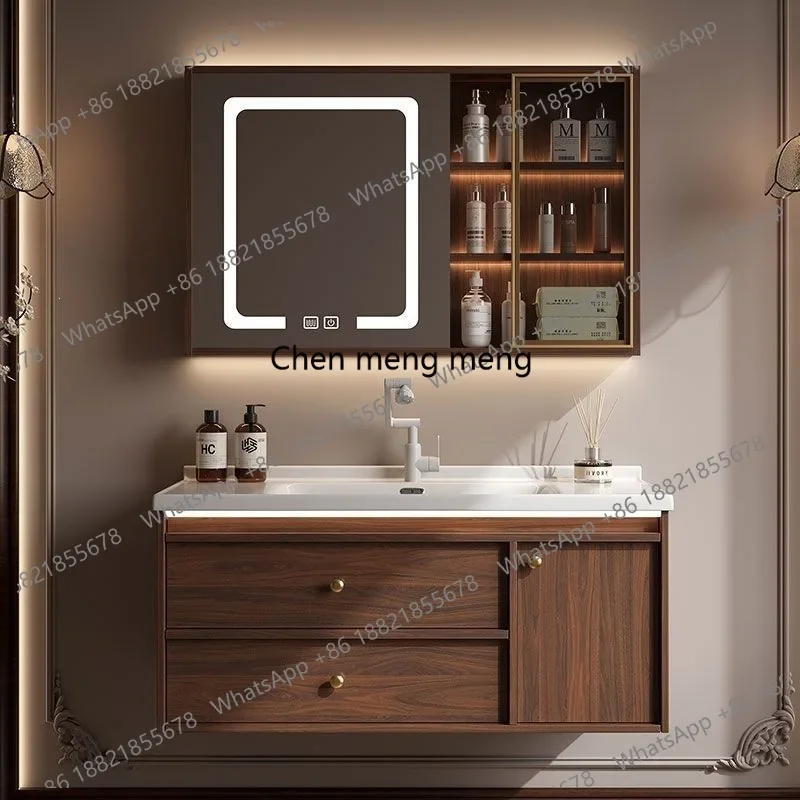 F150 Walnut antique bathroom cabinet hand wash ceramic integrated Chinese wash, toilet wash basin