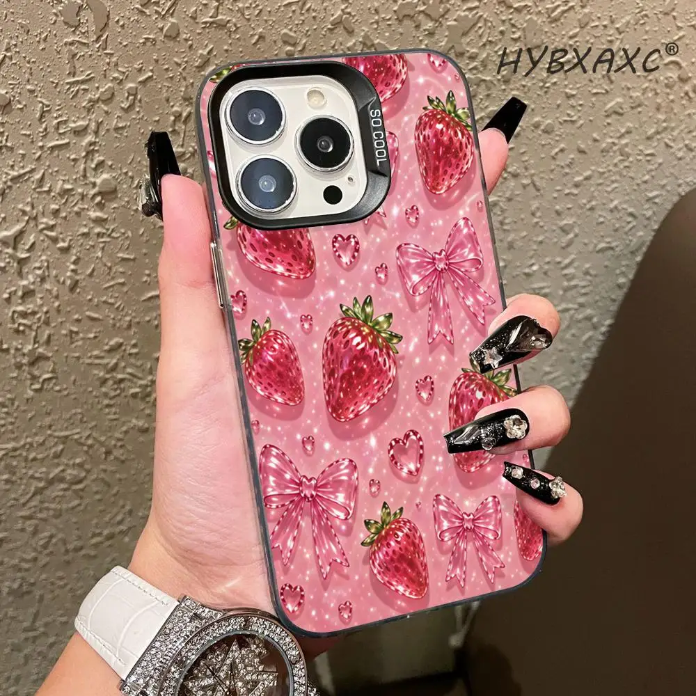 

Y2K Pink Glitter Fruit Phone Case For iPhone 11-17 Pro Max Cute Strawberry Cherry Protective Cover