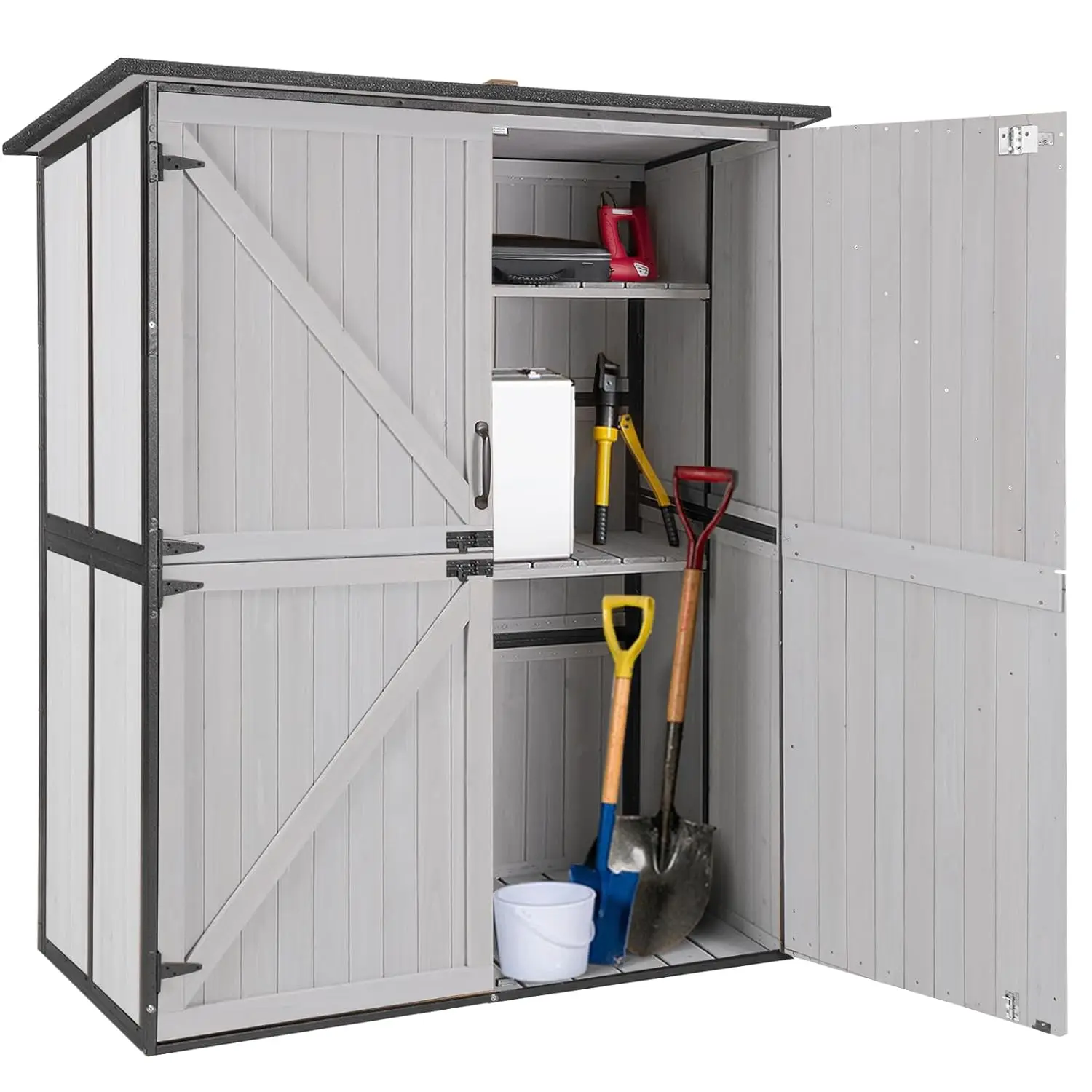 Outdoor Cabinet Storage Shed with Metal Frame Large Wooden Garden Shed Tool House with Floor,Door & Lock for Backyard, Custom