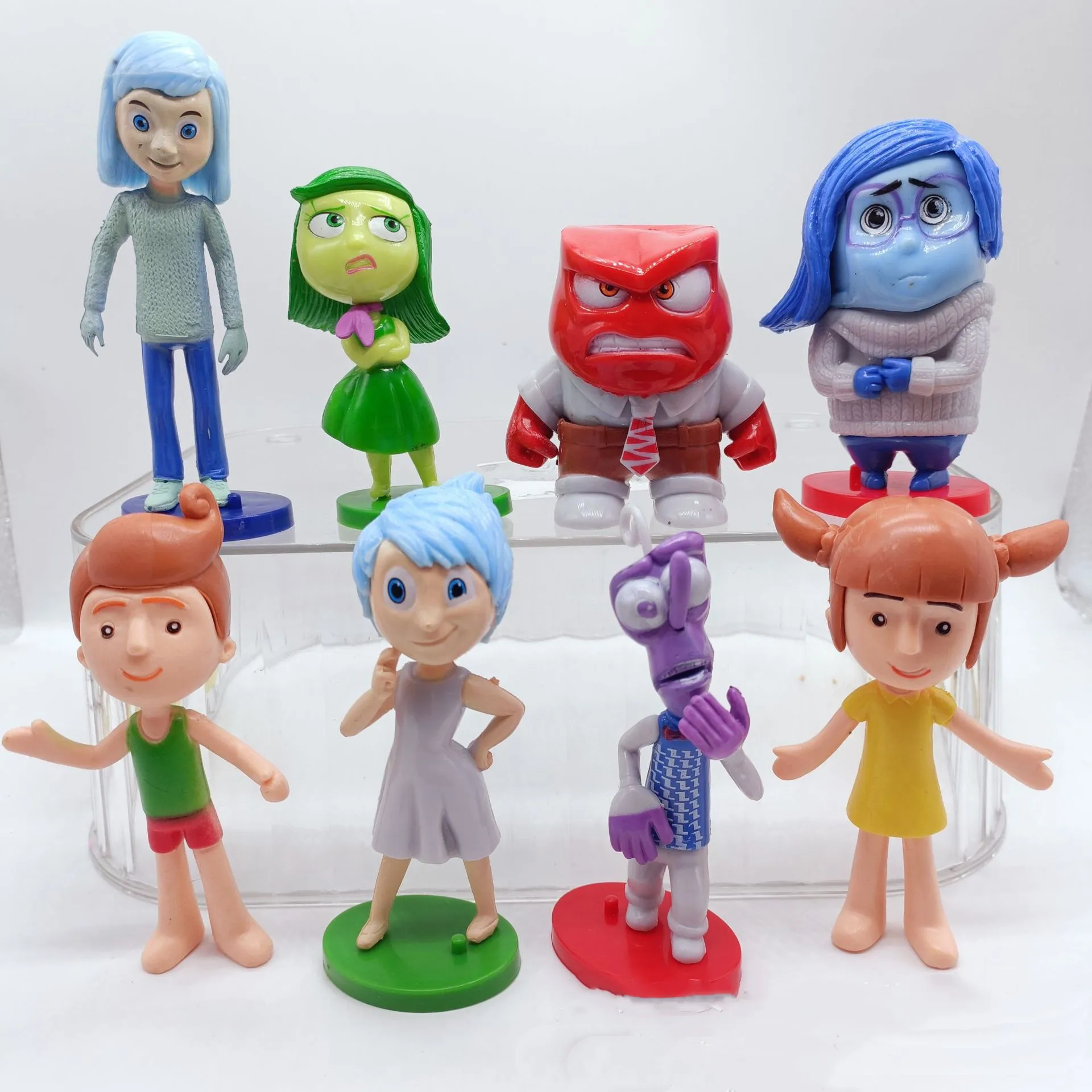 8pcs/Set Inside Out 2 Figure Anime Joy Sadness Angry Action Figurine Fear Disgust Kits Collection Model Toy Gift With Base