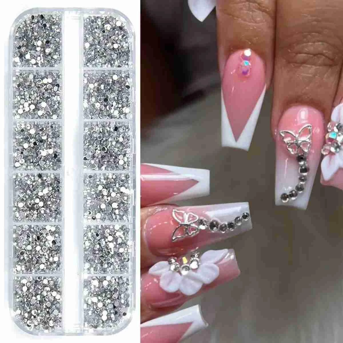 12 Grid Multi size 3D Acrylic Nail Art Rhinestones Gems Pearl DIY Manicure Nail Decoration Accessories For Nail Art