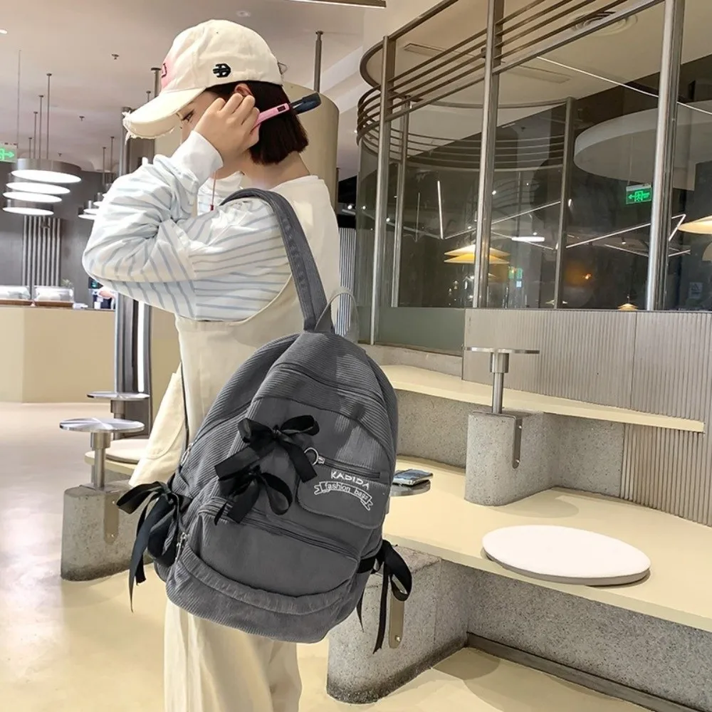 Tas Ransel Pelajar dengan Ikat Pita Lucu Kapasitas Besar Tas Sekolah yang Dapat Disesuaikan Tas Ransel dengan Pita Berlipit