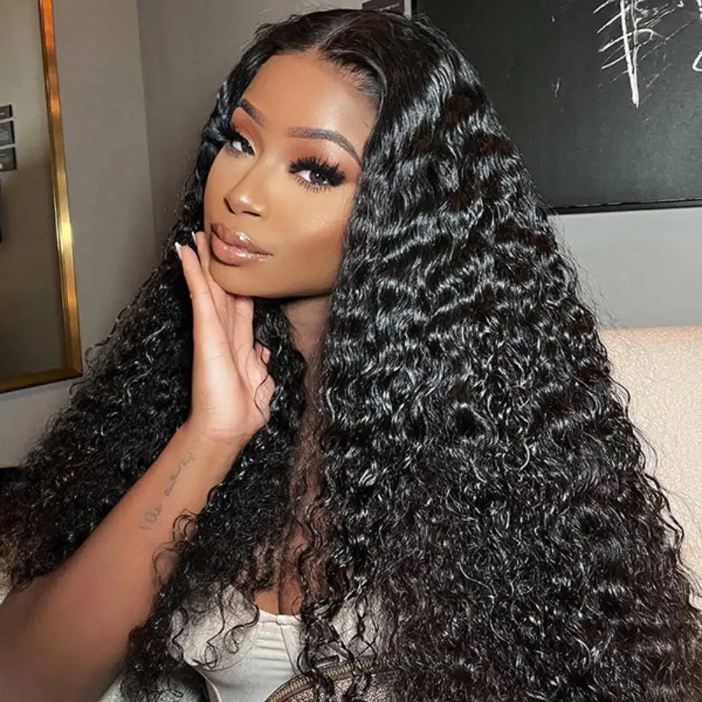 

Black Curly Wigs 13x6 Hd Lace Frontal Wig 30 36 Inch Human Hair Wigs Pre Plucked 13x4 Deep Water Wave Front Wig For Women 360
