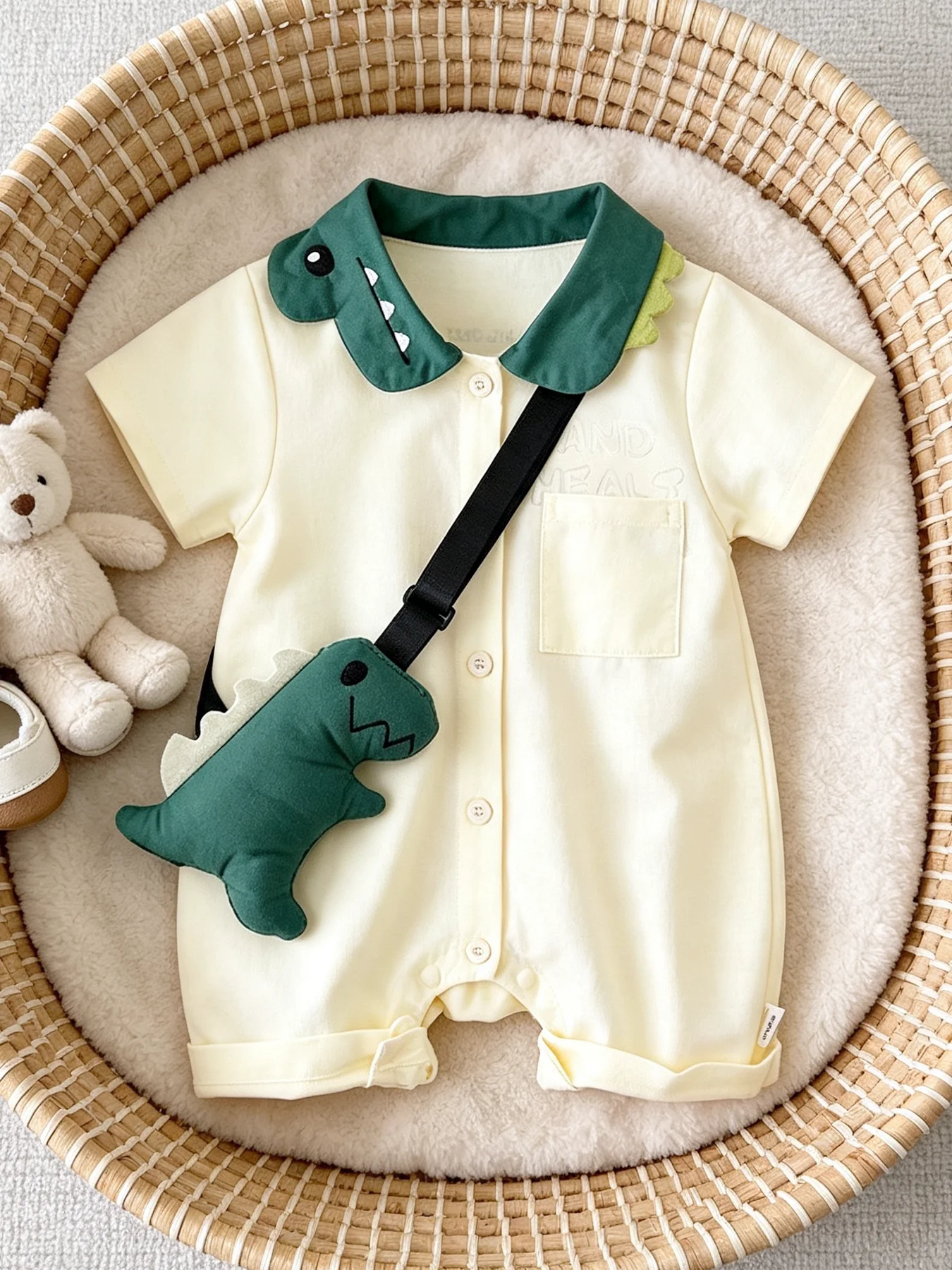 Dinosaur-Printed Baby Girl Onesie—Spring/Summer Baby Girl Clothing, 0–12 Months, Cute Casual Outfits for Outings
