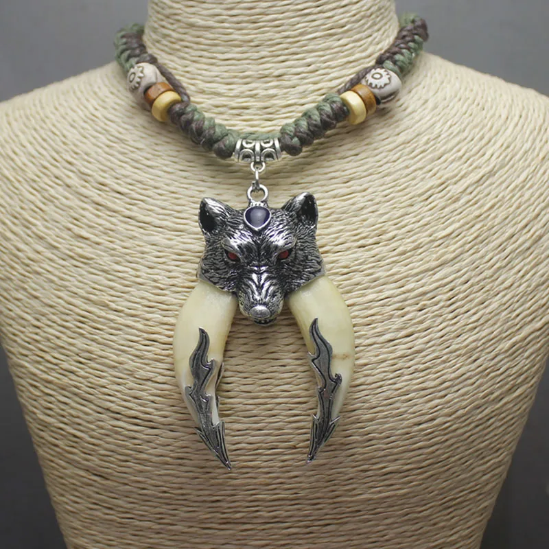 Real Natural  Tooth Necklace Man Pendant Choker Charm Power Man Jungle Wild Accessories