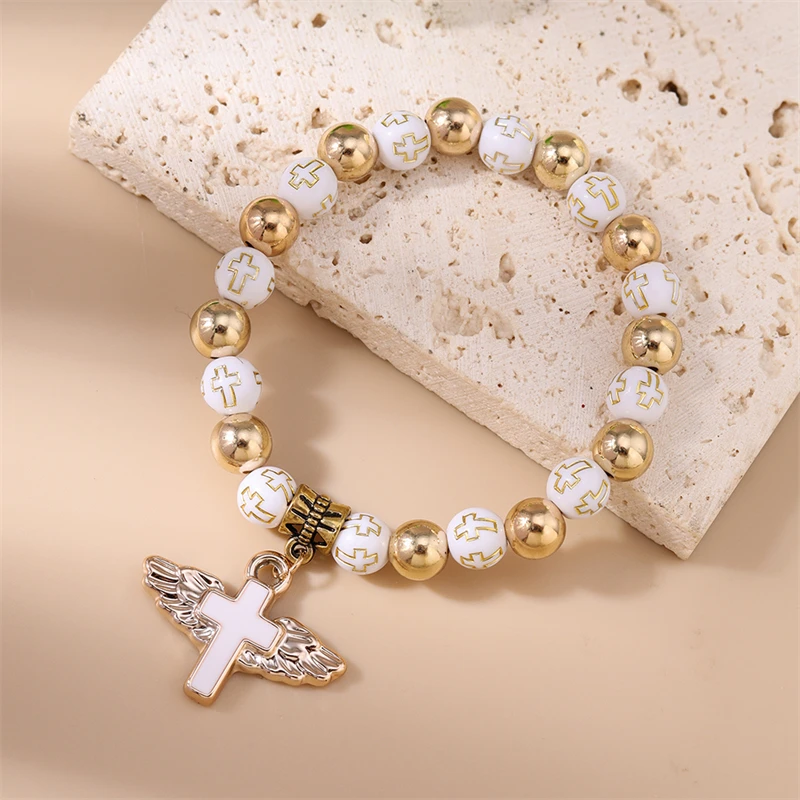 Modisches handgefertigtes Armband mit bunten Perlen für Damen, Kreuzanhänger-Armband, Freundschaftsschmuck, Geschenke für Mädchen – Detail 8